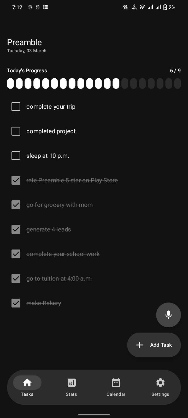 Preamble Home Screen